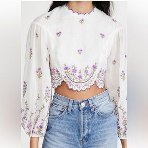 Zimmermann Poppy Scalloped Crop Top Embroidered Size 0 AU 2-6 US NWOT!